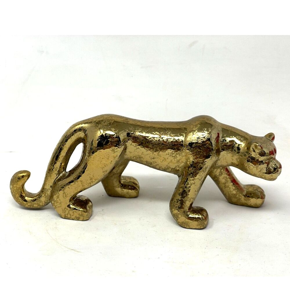 Vintage Gold Plated Ceramic Tiger Big Cat Sculpture Figurine 7" 1980s